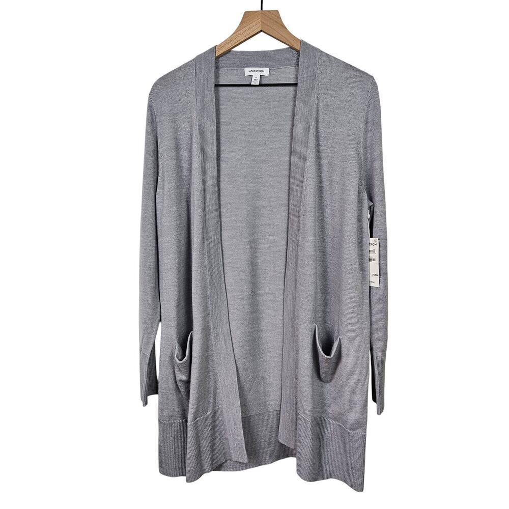 NEW Nordstrom Everyday Open Front Cardigan M Heather Grey Pockets NWT